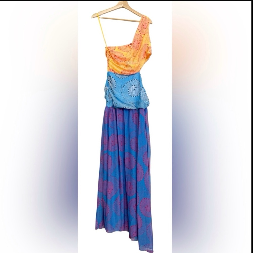 STAUD Ashlyn One-shoulder Chiffon Maxi Dress in Whirlpool Size 6 - Picture 7 of 11
